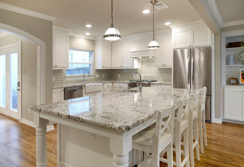 Bianco Antico granite countertops white cabinets